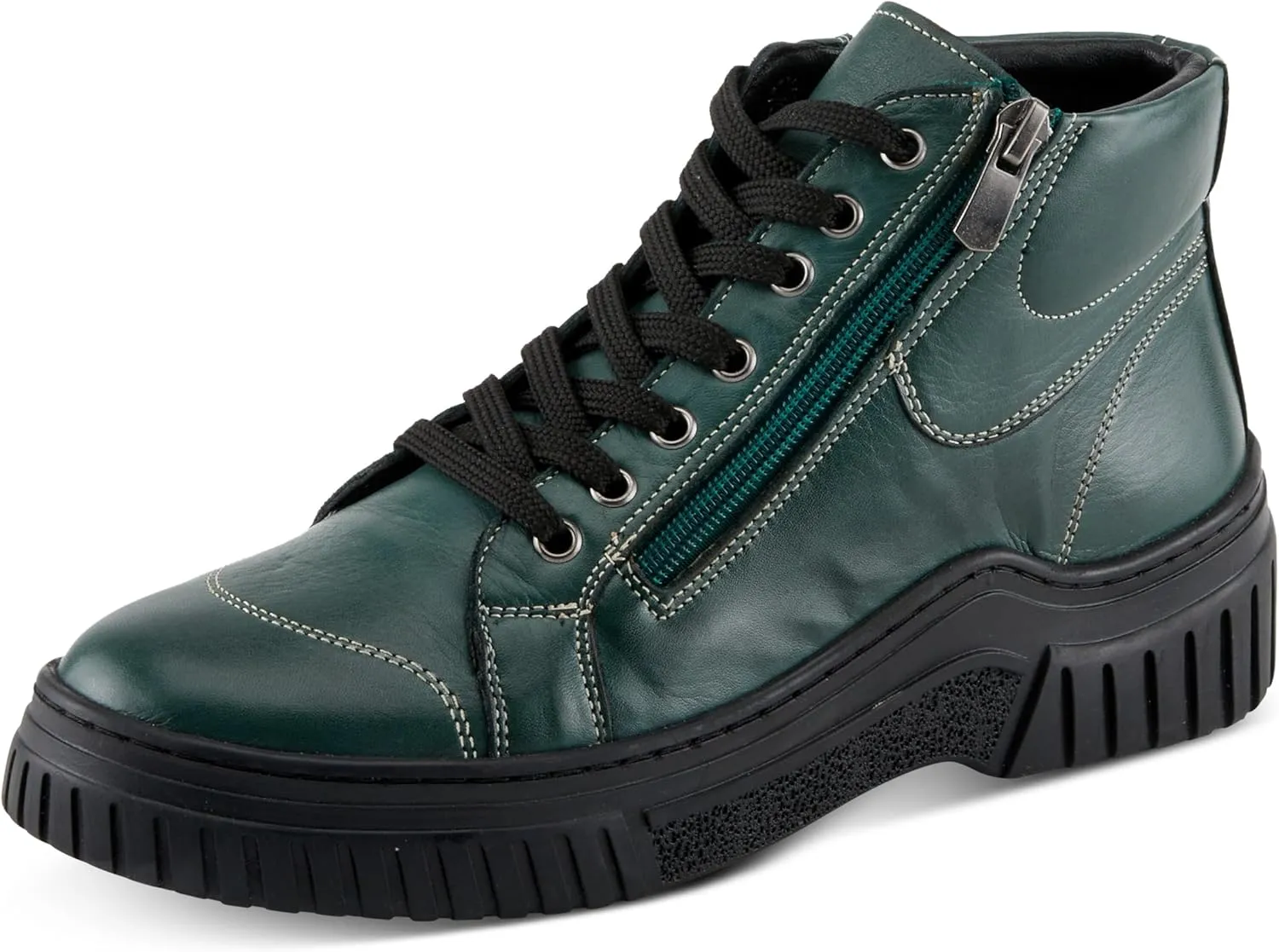 Spring Step Women's LOEVA High-Top Sneakers with Stylish Zipper, Premium Leather, and Faux Fur Lining