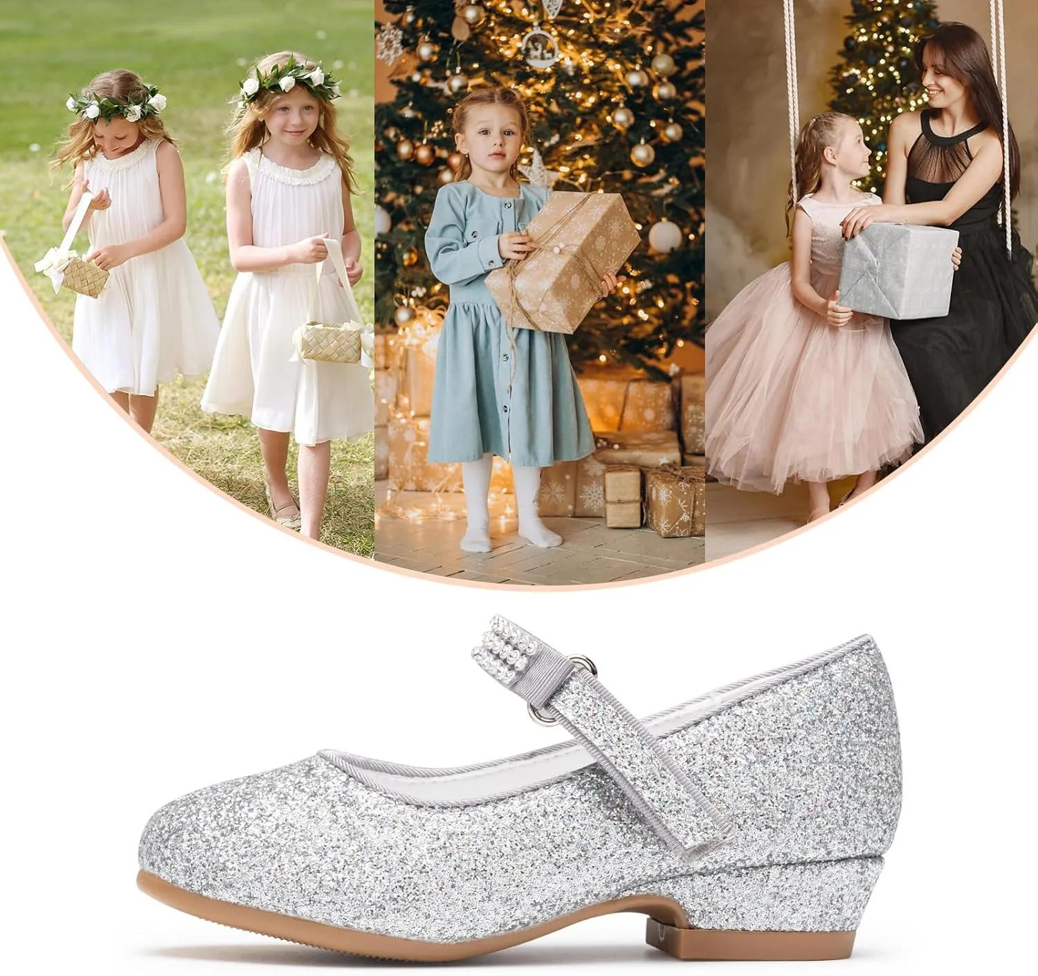 Stelle Girls Dress Shoes Toddler White Flower Girl Low Heels Mary Jane Flat for School Uniform Wedding(Little/Big Kid)