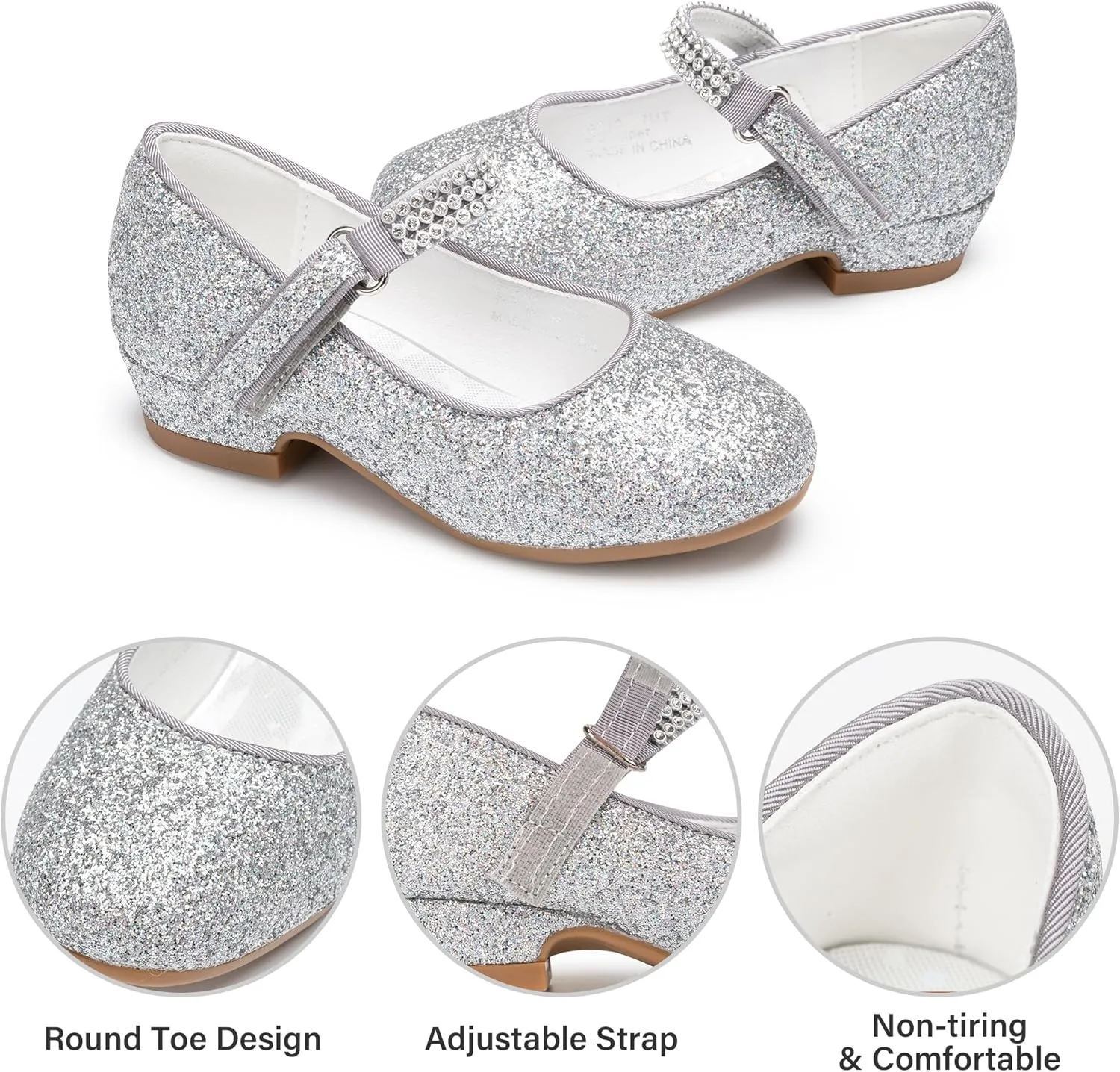 Stelle Girls Dress Shoes Toddler White Flower Girl Low Heels Mary Jane Flat for School Uniform Wedding(Little/Big Kid)
