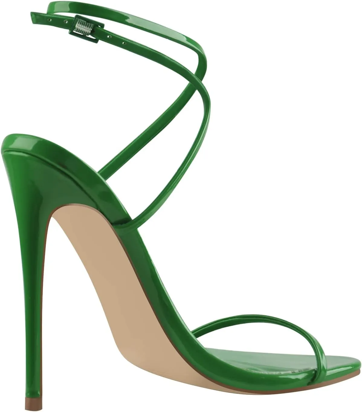Strappy High Stiletto Heels, Ankle Strap Buckle Heeled Womens Sandals, Sexy Comfort Open Round Toe Heels for Daily Party Dress