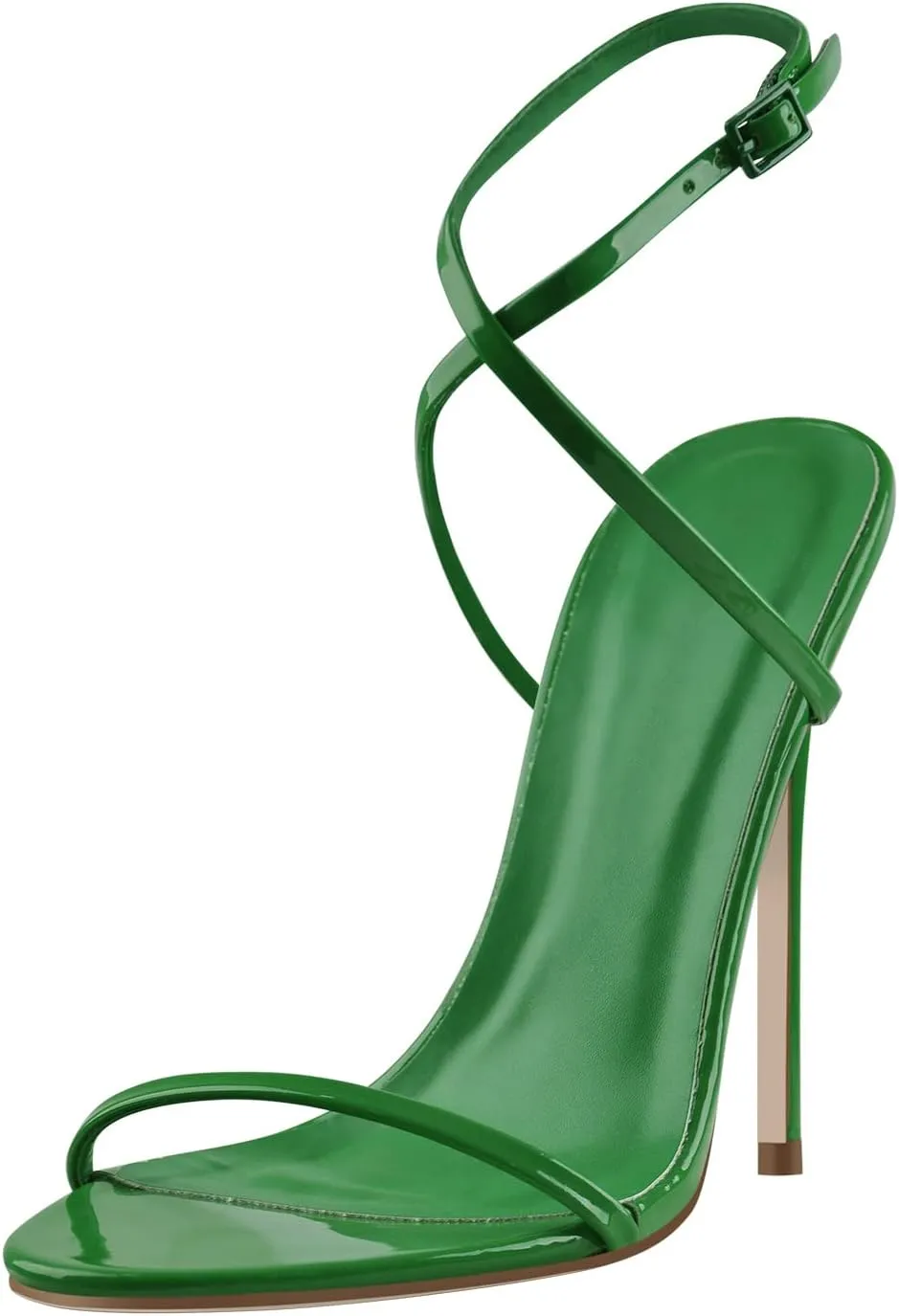 Strappy High Stiletto Heels, Ankle Strap Buckle Heeled Womens Sandals, Sexy Comfort Open Round Toe Heels for Daily Party Dress