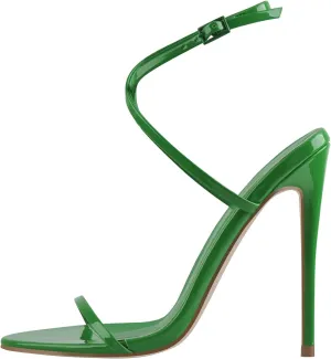 Strappy High Stiletto Heels, Ankle Strap Buckle Heeled Womens Sandals, Sexy Comfort Open Round Toe Heels for Daily Party Dress