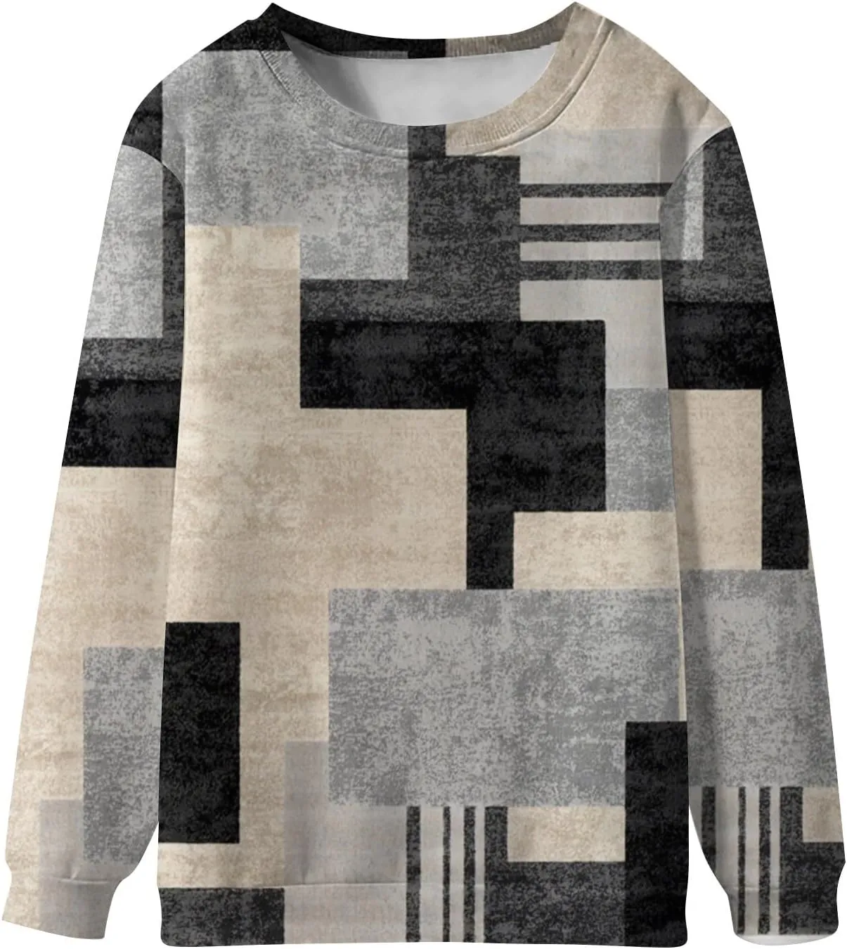 Stylish Patchwork Sweatshirt for Women Standard Fit Long Sleeve Crew Neck Pullover Striped Block Color Lightweight Blouse Top