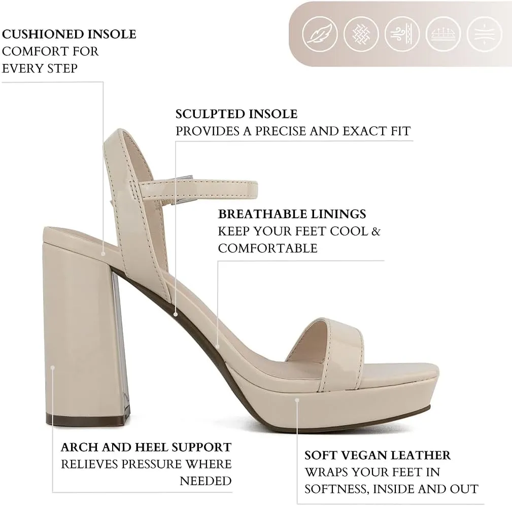 Sugar Women's Fashion Heel Sandals Chunk Dress Shoes with Ankle Strap Pump Sandal for Ladies - Cushioned and Comforable