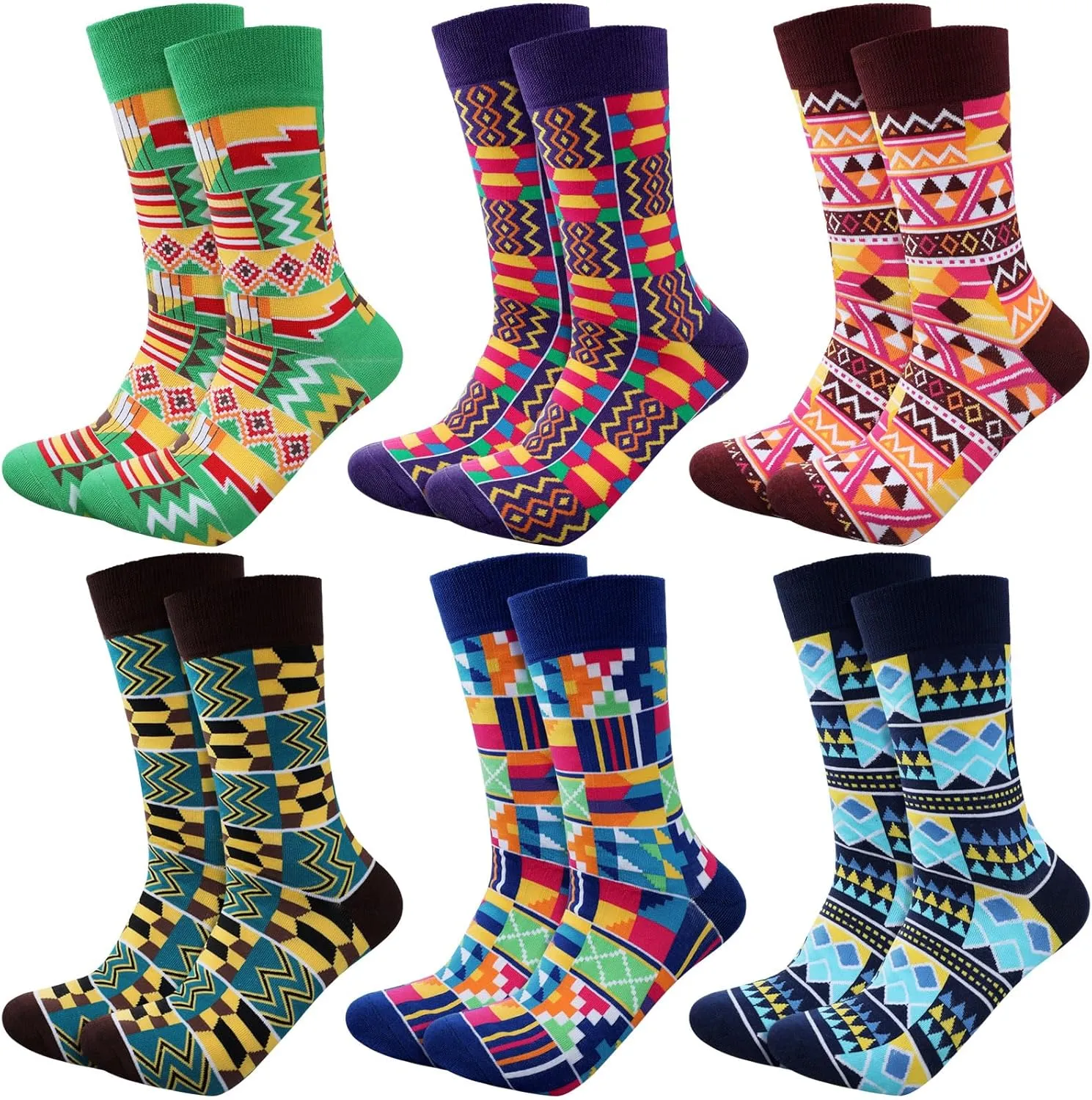 Sureio 6 Pairs Juneteenth Socks for Men Novelty African Print Kente Cloth Crew Socks for June 19th Gift Black History Month Gift