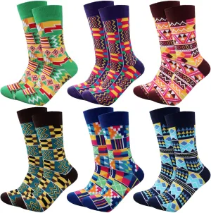 Sureio 6 Pairs Juneteenth Socks for Men Novelty African Print Kente Cloth Crew Socks for June 19th Gift Black History Month Gift