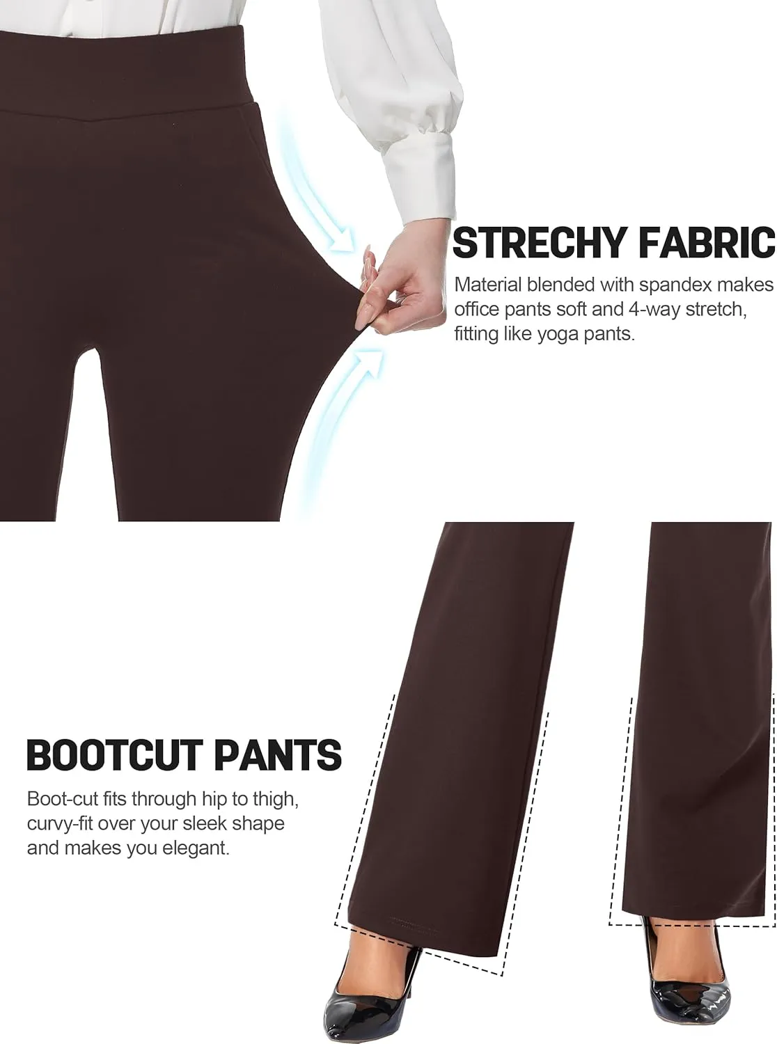 Tapata Women Dress Pants 28"/30"/32"/34" High Waist Stretchy Bootcut Pants Tall, Petite, Regular for Office Business Casual