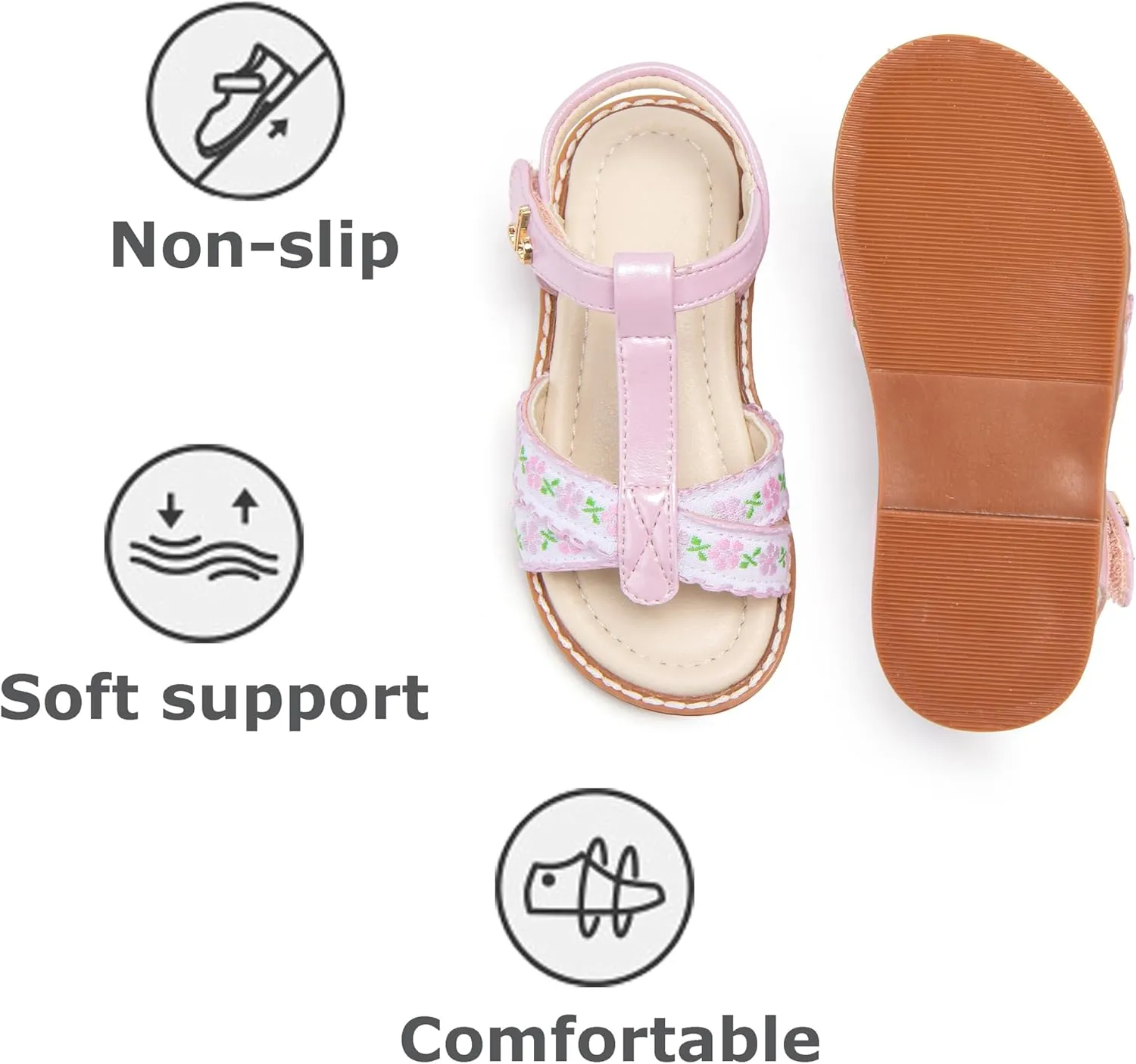 THEE BRON Toddler Girls Gladiator Sandals - Cushioned Comfy Shoes for Princess Summer Play