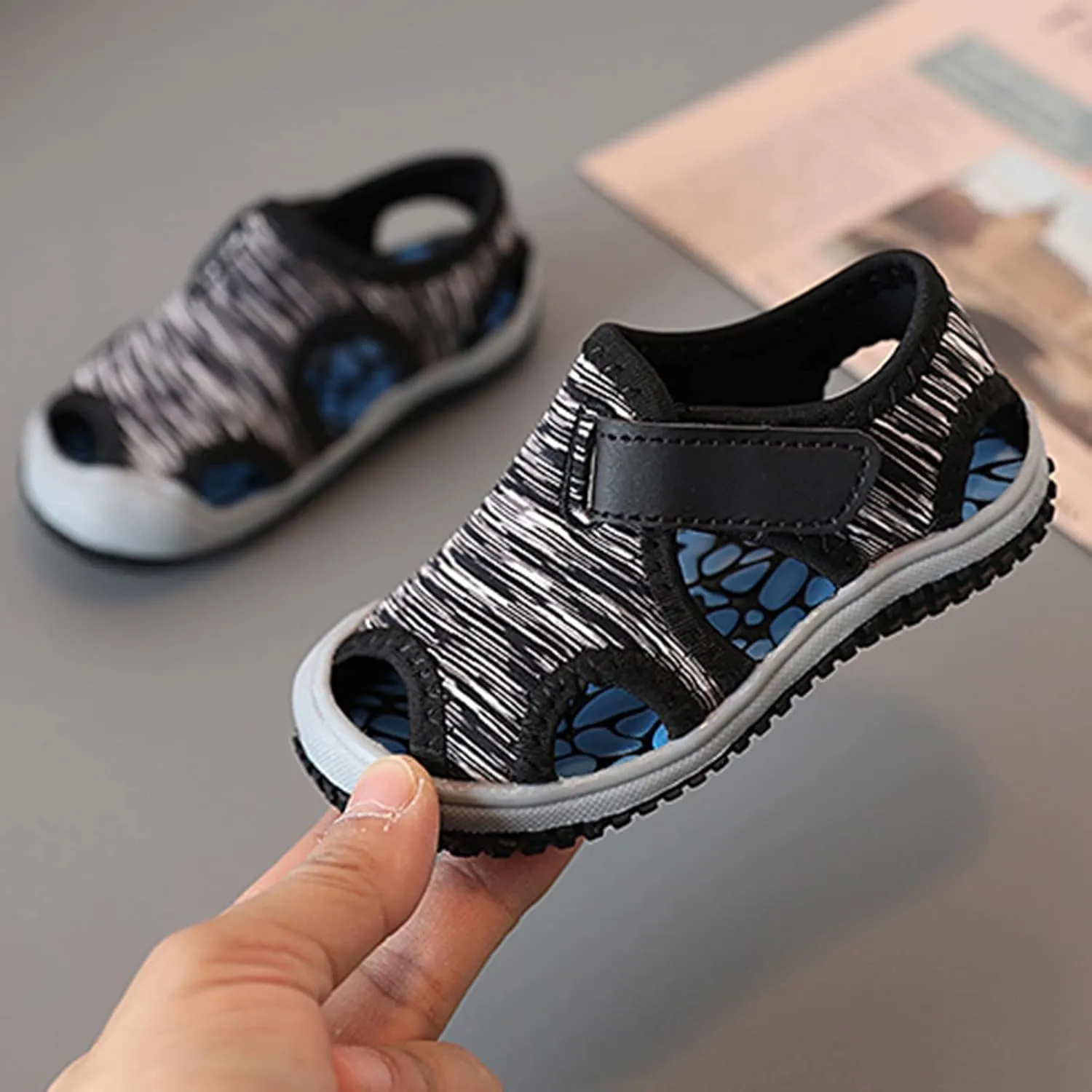 Toddler Boys Girls Sandals Soft Sole Close Toe Sport Beach Sandals Non-Slip Sole Stripe Beach Shoes Summer Walking Shoes