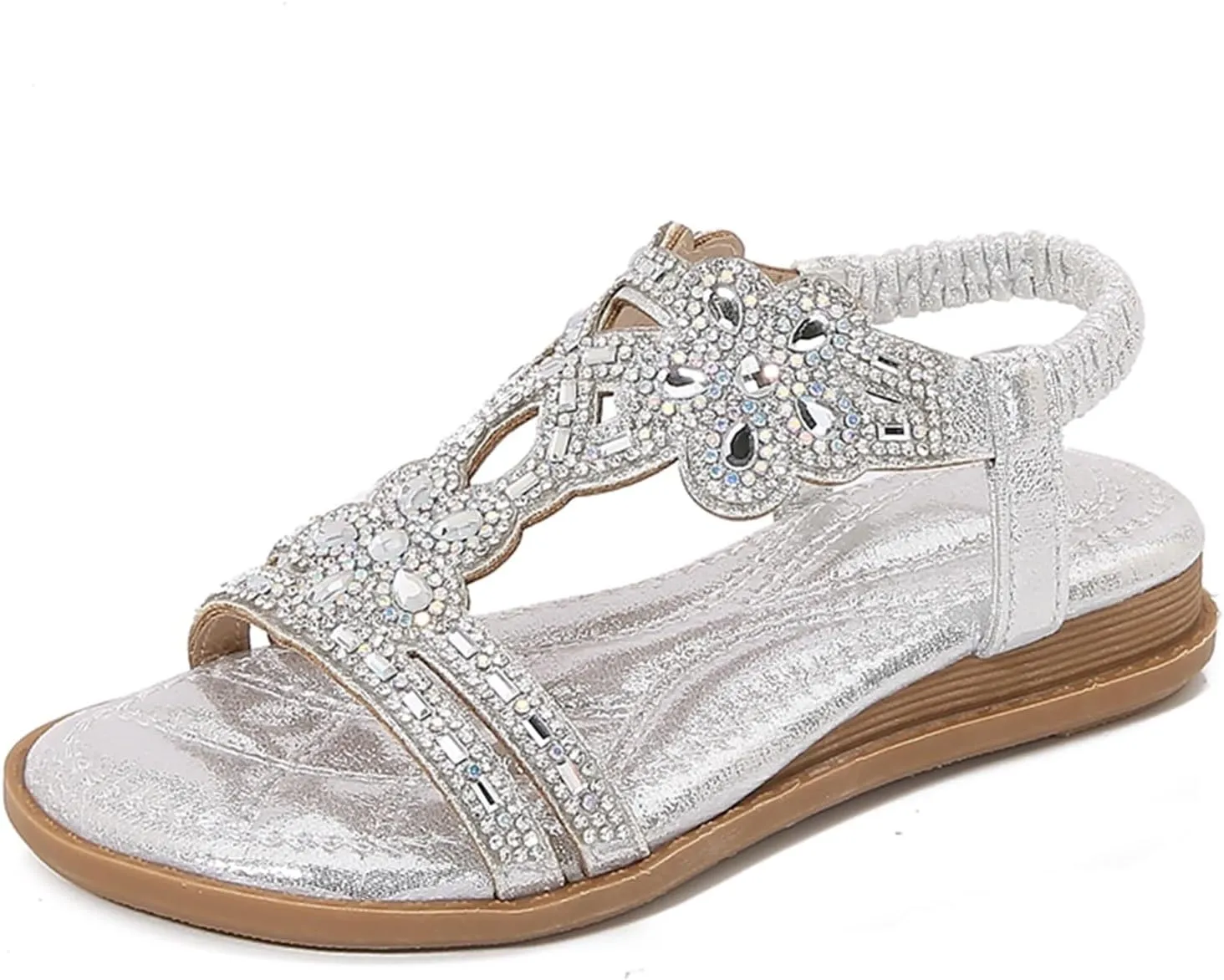 Toddler Girls Sandals Elastic Strap Soft Rubber Princess Flat Shoes Summer Flower Rhinestone Girl Shoes