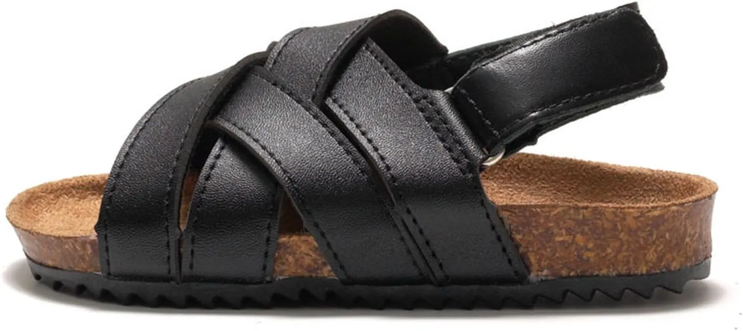 Toddler Sandals Boys Girls Sandal Little Kid with Cork Footbed Slides Adjustable Open Toes Flat Summer Shoes