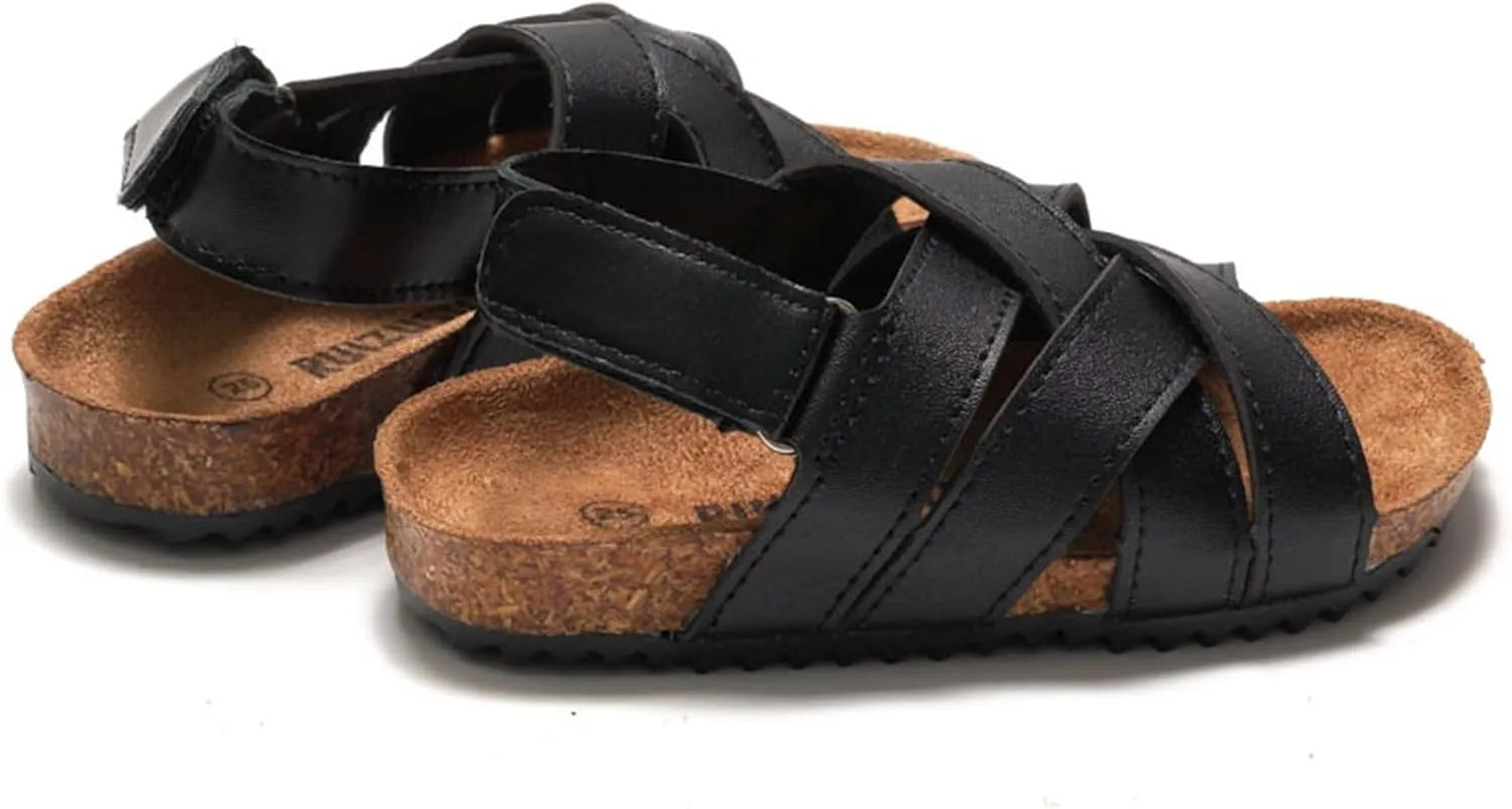Toddler Sandals Boys Girls Sandal Little Kid with Cork Footbed Slides Adjustable Open Toes Flat Summer Shoes