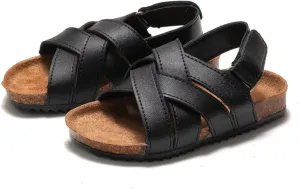 Toddler Sandals Boys Girls Sandal Little Kid with Cork Footbed Slides Adjustable Open Toes Flat Summer Shoes
