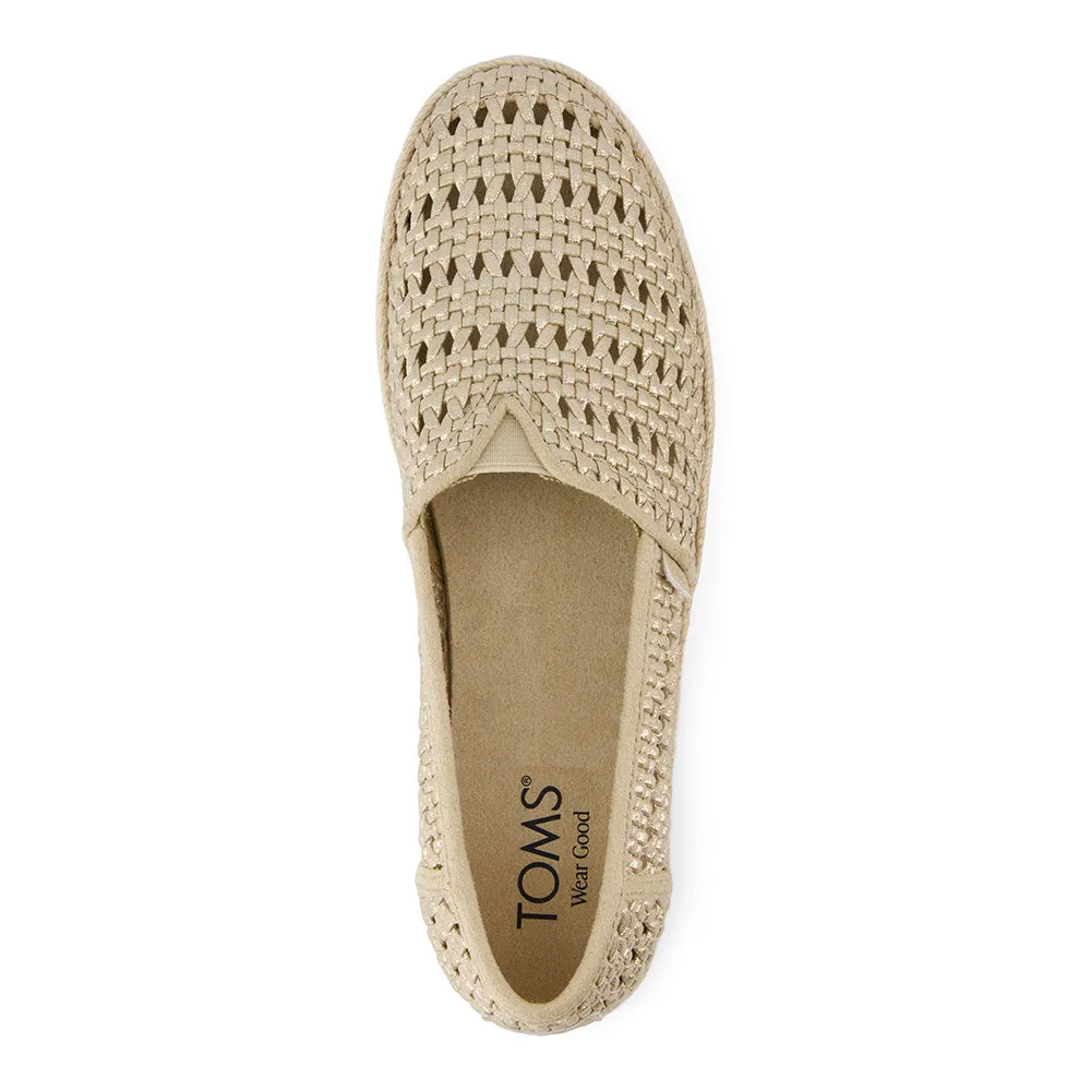 TOMS Women Valencia Champagne Metallic Basket Weave Espadrille