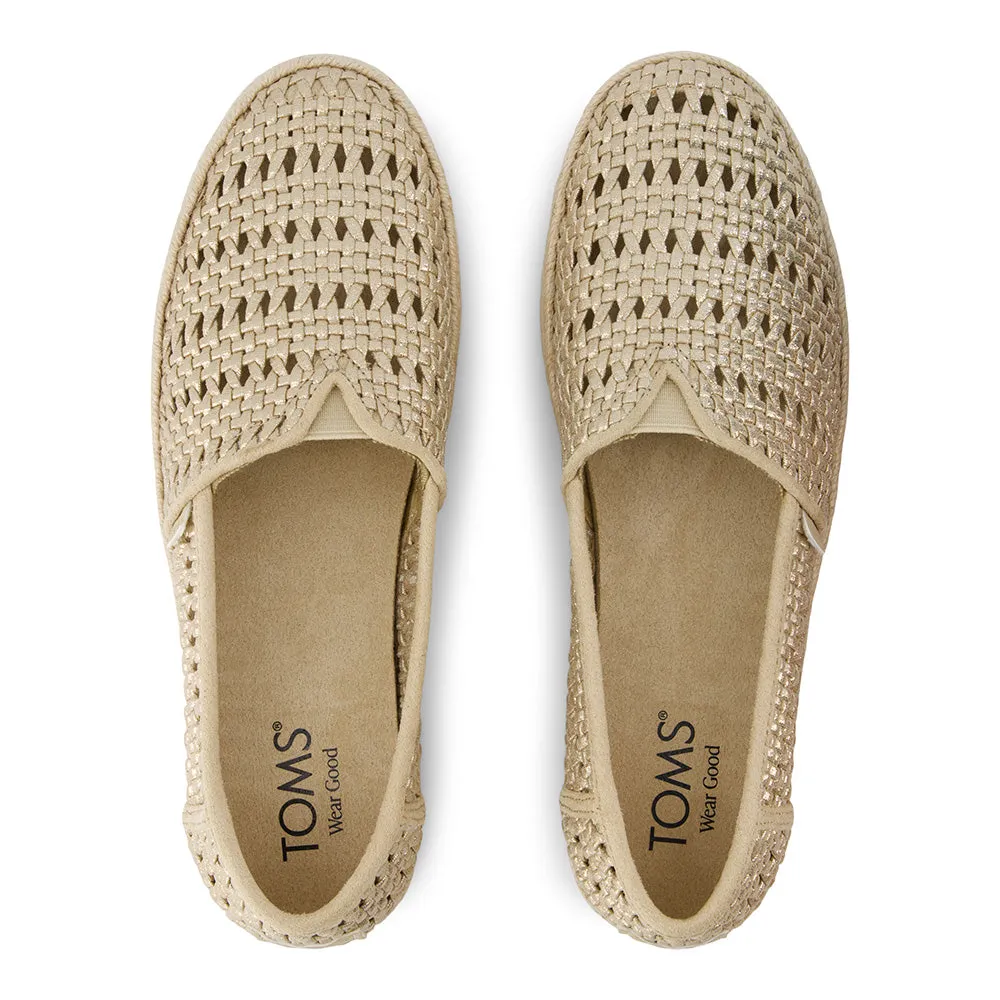 TOMS Women Valencia Champagne Metallic Basket Weave Espadrille
