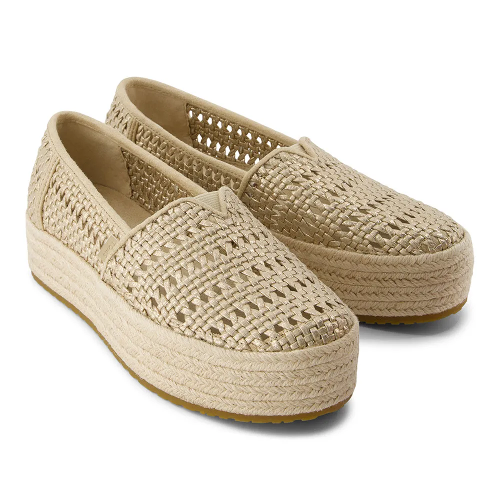 TOMS Women Valencia Champagne Metallic Basket Weave Espadrille