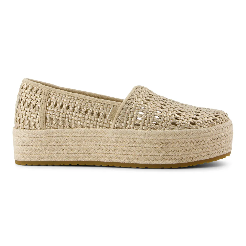 TOMS Women Valencia Champagne Metallic Basket Weave Espadrille