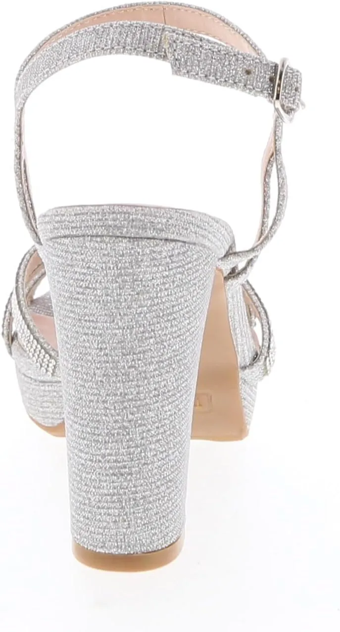 TOP Moda Asia-20 Women's Ankle Strap Platform High Heel Sandal, Dressy Strappy Rhinestone, Non-slip Sole, For Wedding, Party, Prom, Evening Wear Event Block Heel Sandals