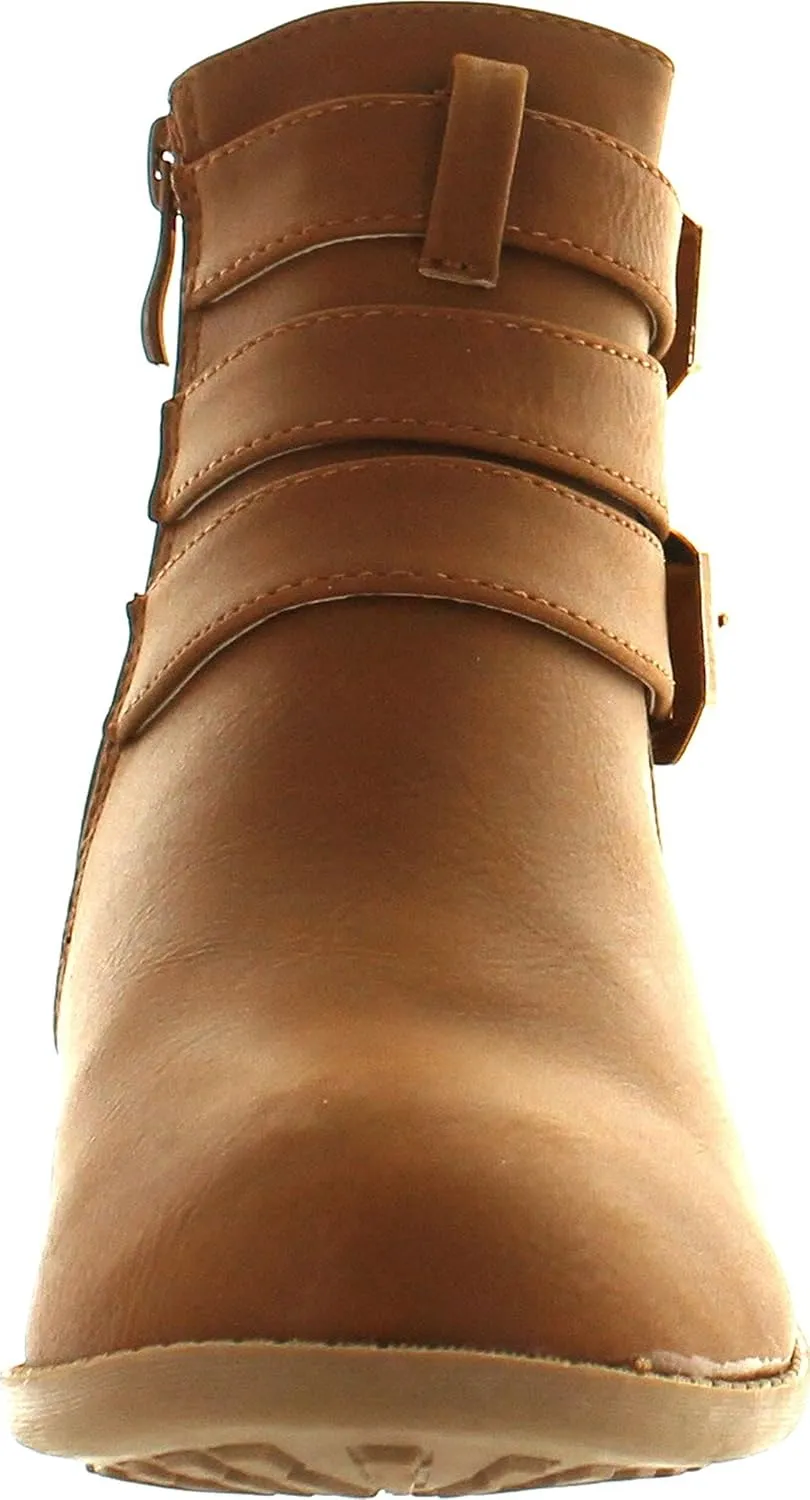 TOP Moda Cl-14 Women's Buckle Straps Stacked Low Heel Ankle Booties