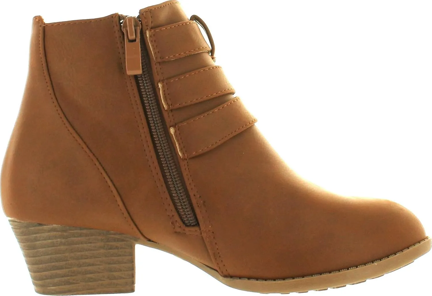 TOP Moda Cl-14 Women's Buckle Straps Stacked Low Heel Ankle Booties