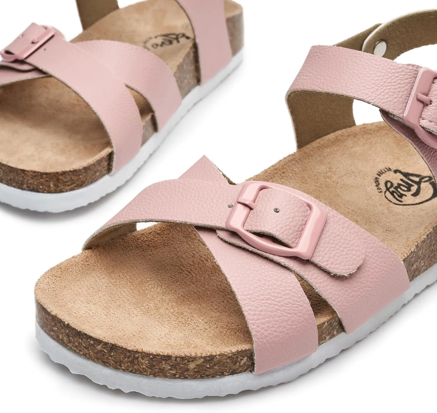 Trary Girls Sandals Open Toe Casual Summer Shoes with Cork Footbed Comfortable Flat Sandals for Little Kids