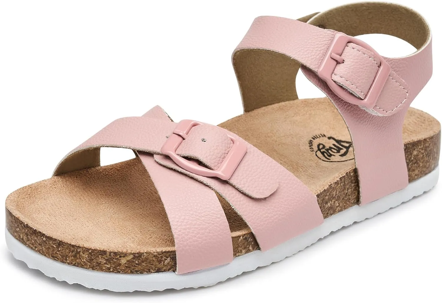 Trary Girls Sandals Open Toe Casual Summer Shoes with Cork Footbed Comfortable Flat Sandals for Little Kids