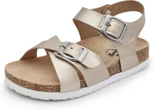 Trary Girls Sandals Open Toe Casual Summer Shoes with Cork Footbed Comfortable Flat Sandals for Little Kids