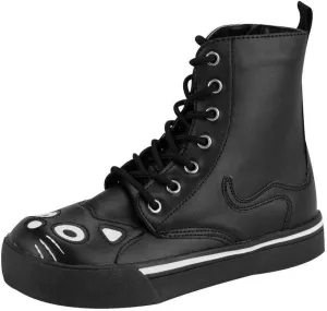 T.U.K. Black Kitty Cat Boots For Women, Faux Leather Lace Up Goth Boots