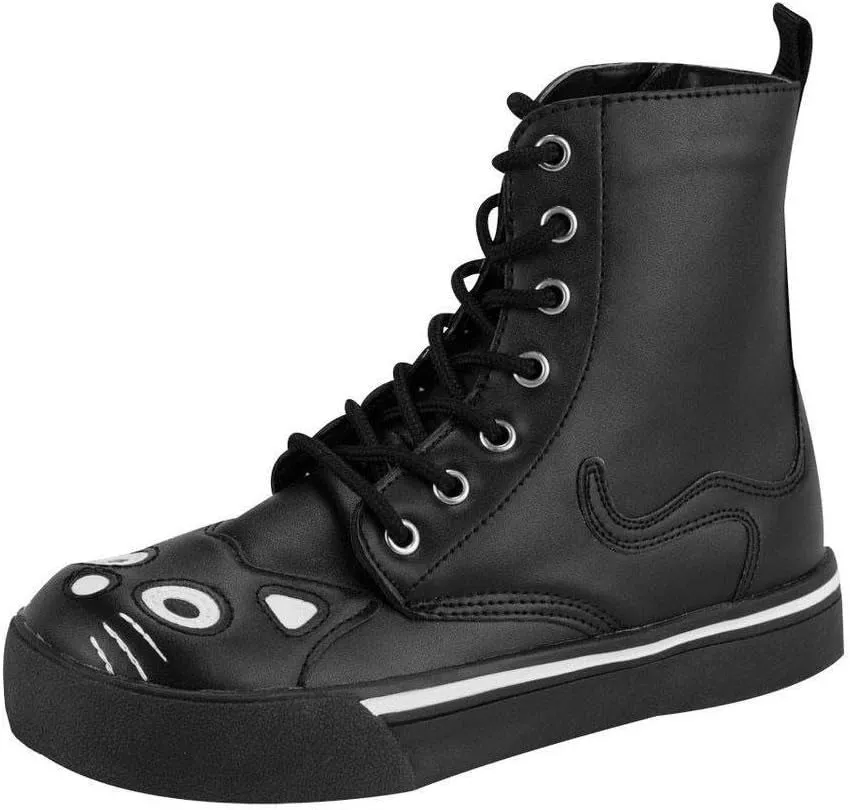 T.U.K. Black Kitty Cat Boots For Women, Faux Leather Lace Up Goth Boots
