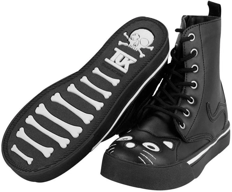 T.U.K. Black Kitty Cat Boots For Women, Faux Leather Lace Up Goth Boots