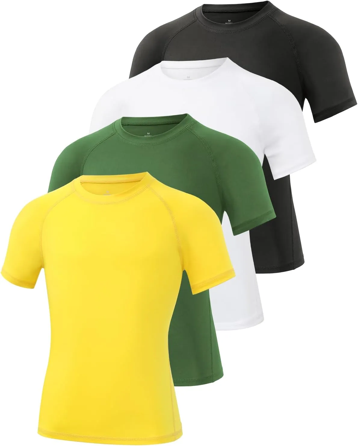 Ullnoy 4 Pack Boys Athletic Compression Shirts Short Sleeve Dry Fit T Shirts for Kids Moisture Wicking Athletic Tees