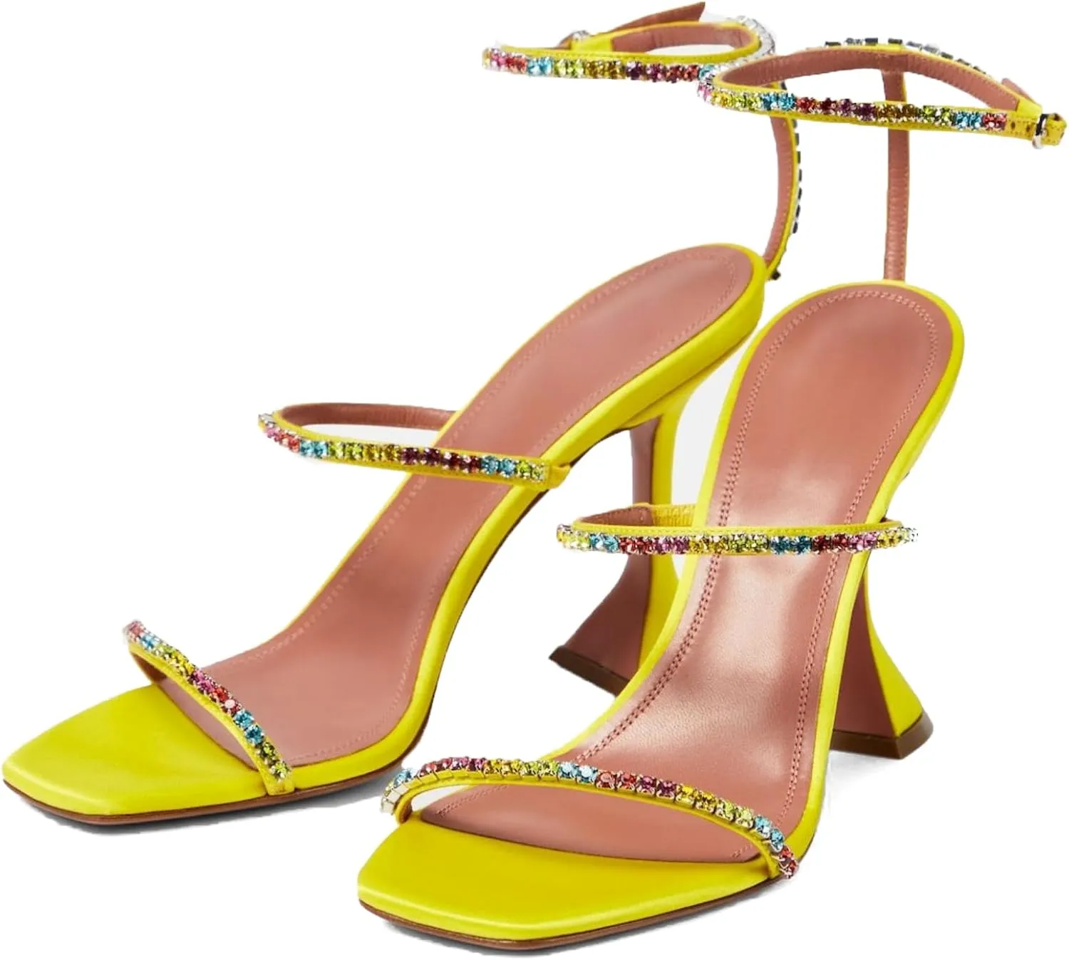 Vertundy Womens Slingback Rhinestones Strappy Sandals Crystal Square Toe Kitten Heel Dress Party Wedding Bride Stiletto Pumps