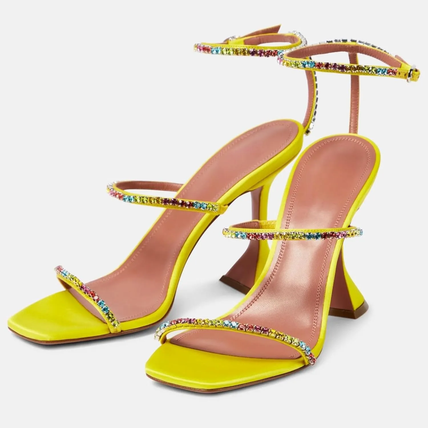 Vertundy Womens Slingback Rhinestones Strappy Sandals Crystal Square Toe Kitten Heel Dress Party Wedding Bride Stiletto Pumps