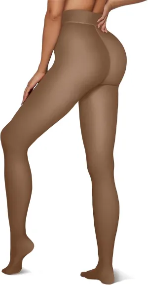 Vertvie Women's Fleece Lined Tights Sheer Fake Translucent One Seam Warm Pantyhose Thick High Waisted Thermal Leggings Winter