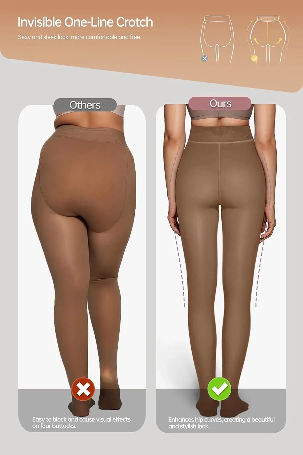 Vertvie Women's Fleece Lined Tights Sheer Fake Translucent One Seam Warm Pantyhose Thick High Waisted Thermal Leggings Winter