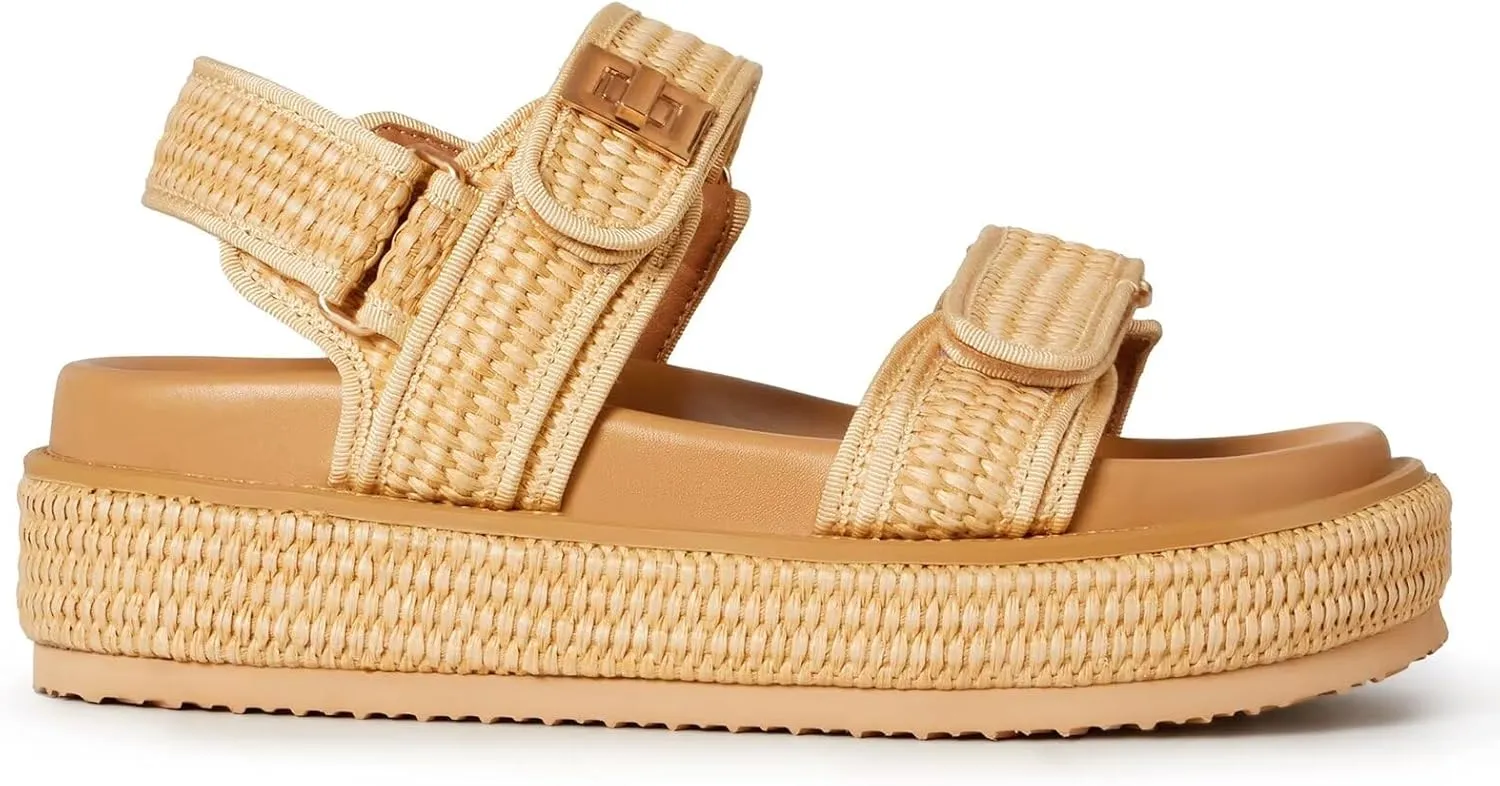 vimitty Hand-Woven Raffia Platform Sandals Adjustable Buckle Strap Comfortable Summer Beach Open Toe Slingback Sandals for Women