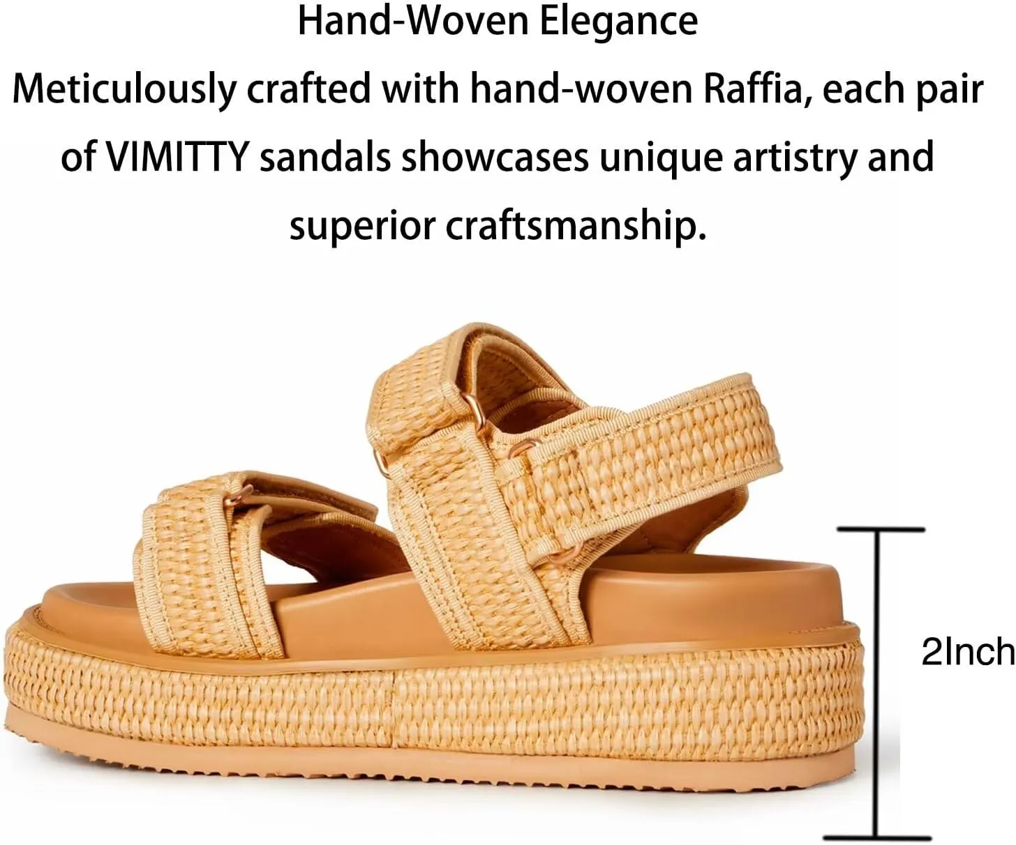 vimitty Hand-Woven Raffia Platform Sandals Adjustable Buckle Strap Comfortable Summer Beach Open Toe Slingback Sandals for Women
