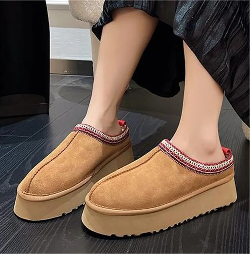 vioxthak Women's Slippers Platform Mini Boots For Women Short Ankle Boot Fur Fleece Lined Sneakers House slippers Suede Leather Anti-Slip Boot For Outdoor