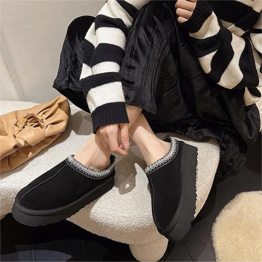 vioxthak Women's Slippers Platform Mini Boots For Women Short Ankle Boot Fur Fleece Lined Sneakers House slippers Suede Leather Anti-Slip Boot For Outdoor