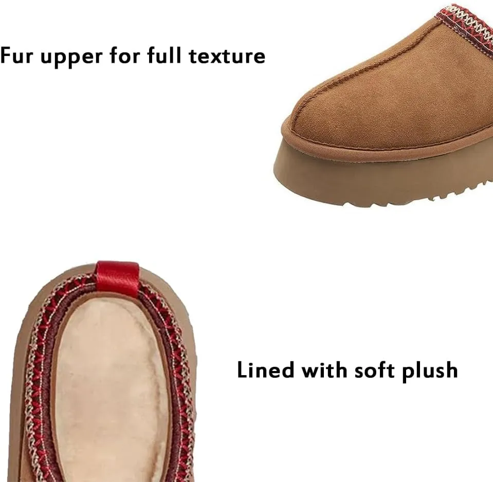 vioxthak Women's Slippers Platform Mini Boots For Women Short Ankle Boot Fur Fleece Lined Sneakers House slippers Suede Leather Anti-Slip Boot For Outdoor