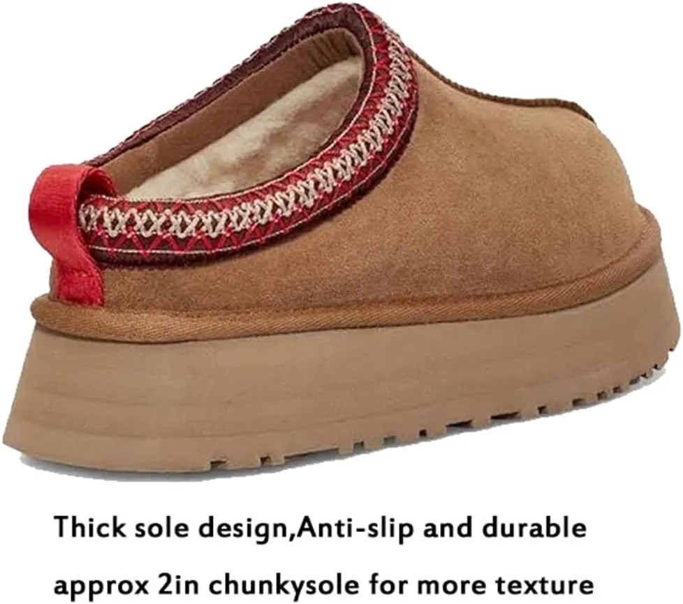 vioxthak Women's Slippers Platform Mini Boots For Women Short Ankle Boot Fur Fleece Lined Sneakers House slippers Suede Leather Anti-Slip Boot For Outdoor