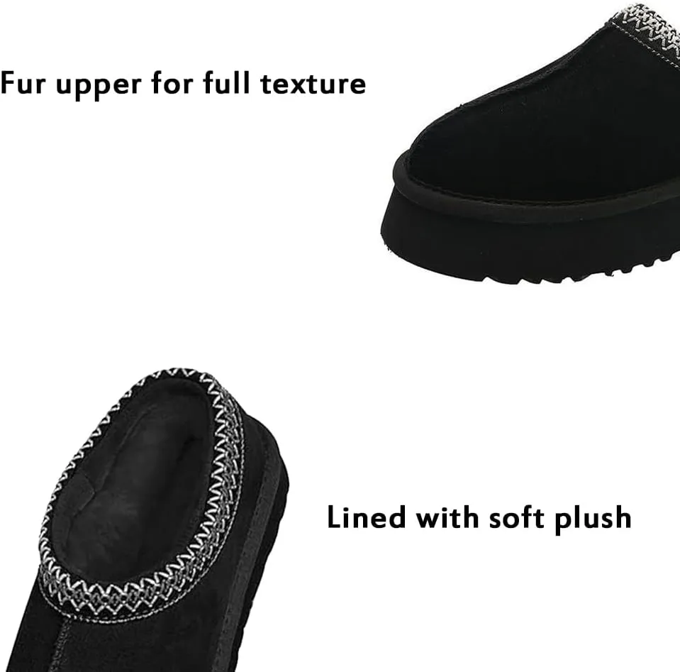 vioxthak Women's Slippers Platform Mini Boots For Women Short Ankle Boot Fur Fleece Lined Sneakers House slippers Suede Leather Anti-Slip Boot For Outdoor