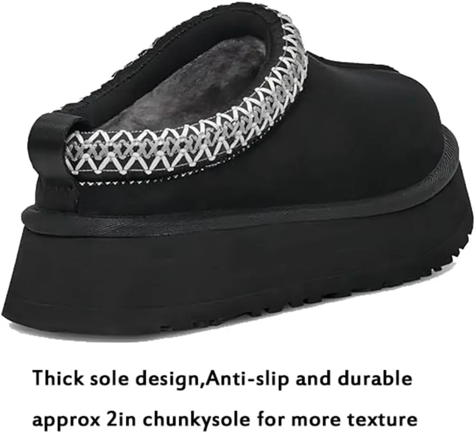 vioxthak Women's Slippers Platform Mini Boots For Women Short Ankle Boot Fur Fleece Lined Sneakers House slippers Suede Leather Anti-Slip Boot For Outdoor