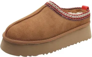 vioxthak Women's Slippers Platform Mini Boots For Women Short Ankle Boot Fur Fleece Lined Sneakers House slippers Suede Leather Anti-Slip Boot For Outdoor