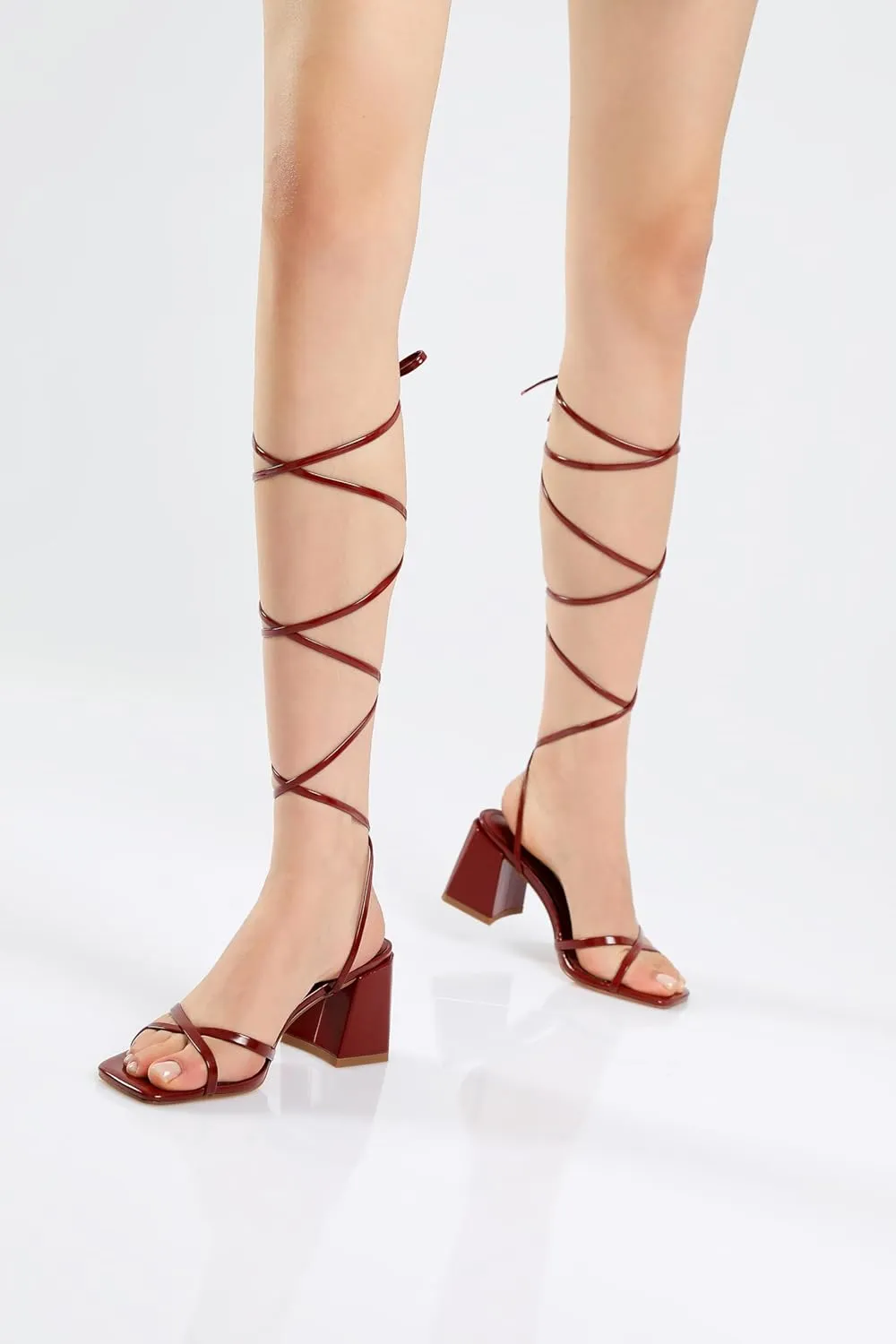 vivianly Women's Lace Up Chunky Heel Sandals Strappy Straps Ankle Wrap Heels