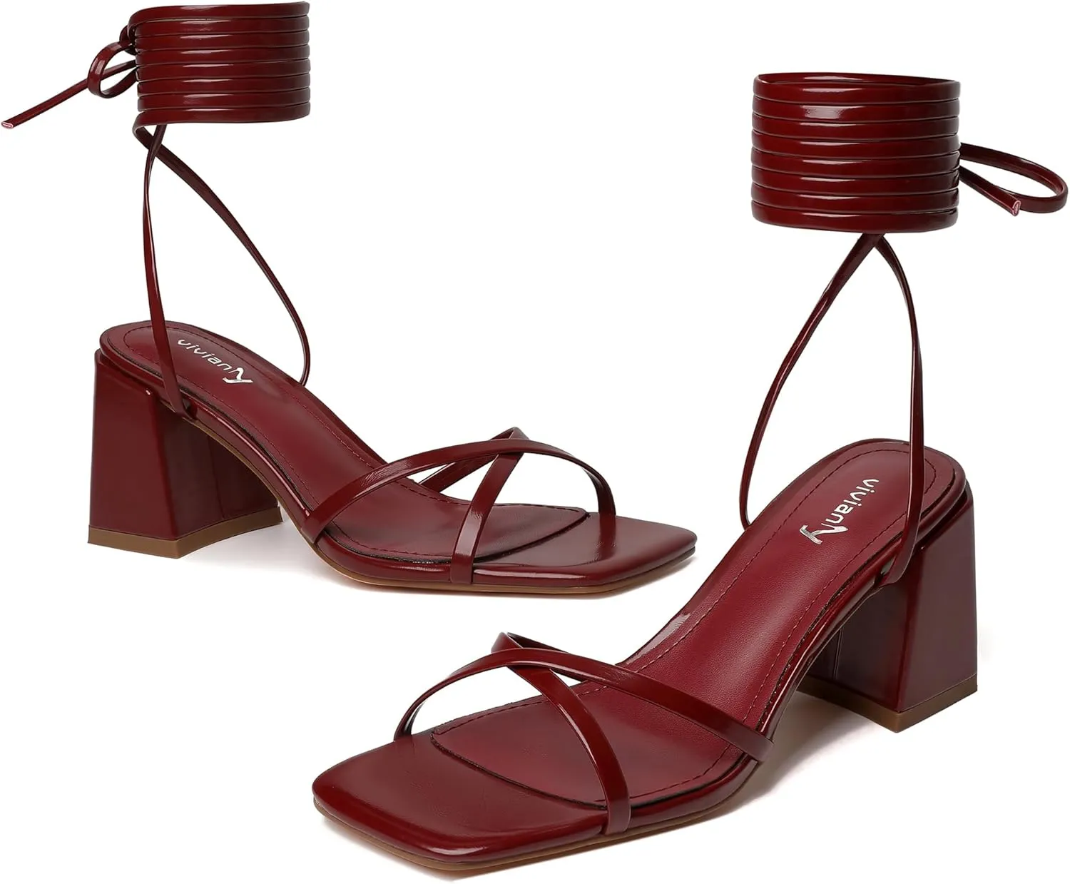 vivianly Women's Lace Up Chunky Heel Sandals Strappy Straps Ankle Wrap Heels