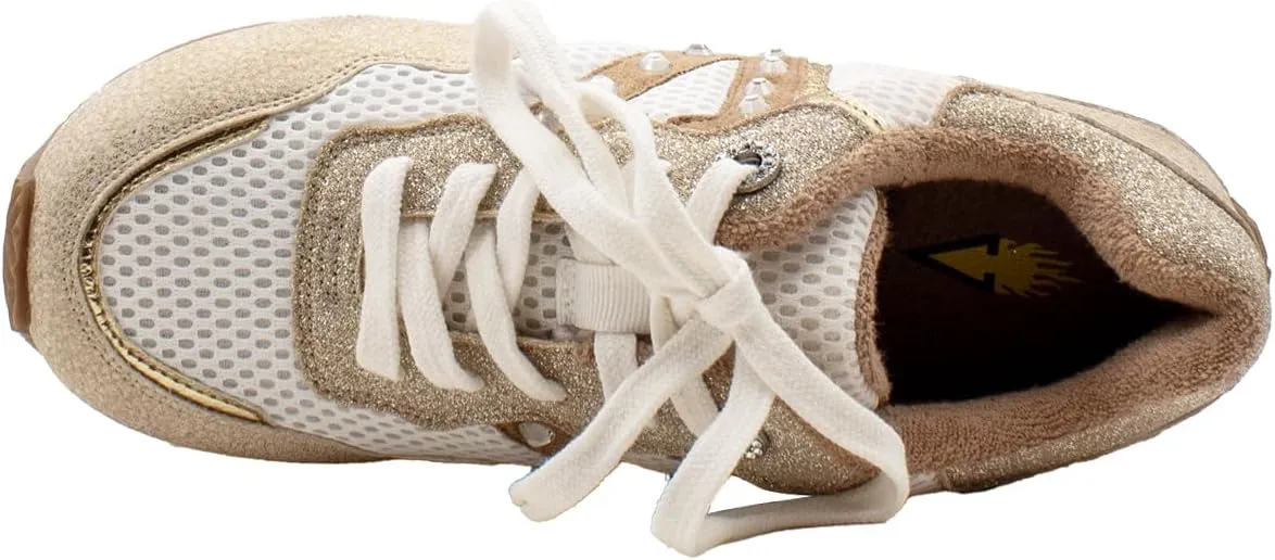 VOLATILE Womens Beckett Rhinestone Metallic Platform Lace Up Sneakers Shoes Casual - Beige, Gold