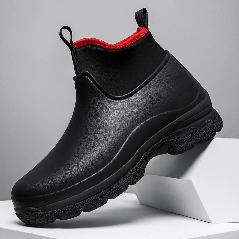 Waterproof Chef Work Boots, High-Top Kitchen Shoes, Non-Slip Sole, Black
