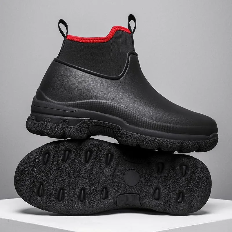 Waterproof Chef Work Boots, High-Top Kitchen Shoes, Non-Slip Sole, Black