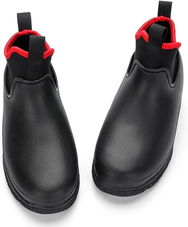 Waterproof Chef Work Boots, High-Top Kitchen Shoes, Non-Slip Sole, Black